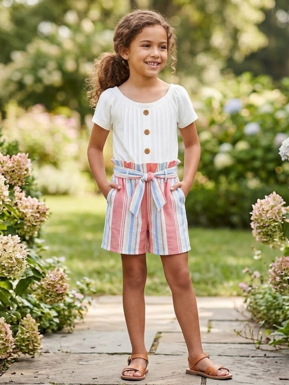 NEW Paper Doll One Piece Tie Belted Stripes Summer Outfit Shorts Jumper Romper